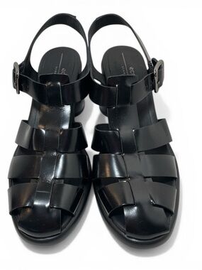 Ecco Sculpted Luxe 55 Fisherman Heeled Sandals Black Size 38 EU 8 US NWOB